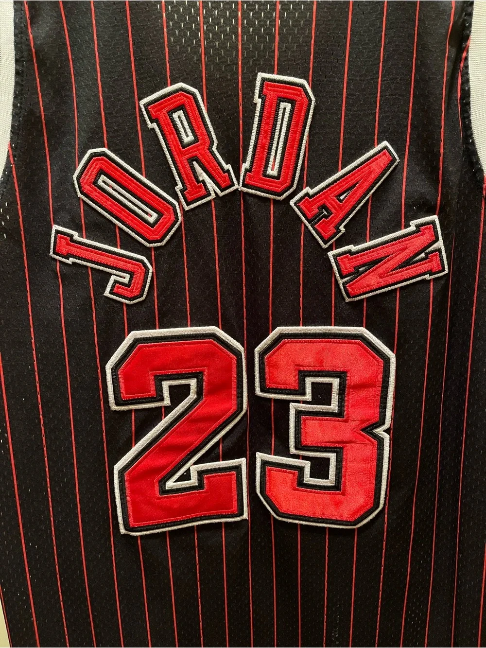 Michael Jordan NBA Black Jersey with Red Pinstripes and NBA Logo